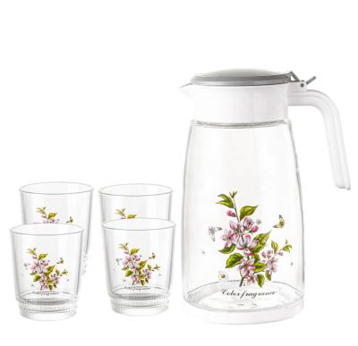 China New Disposable 5pcs Glass Set Home Use Nice Printed Glass Jug Set With Glass Water Drinking Set for sale