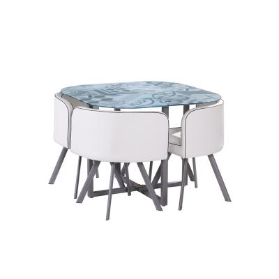 China Adjustable (other) Wholesale Custom Cheap Creative Design Metals Legs glass Home Dining Table Set with chair for sale