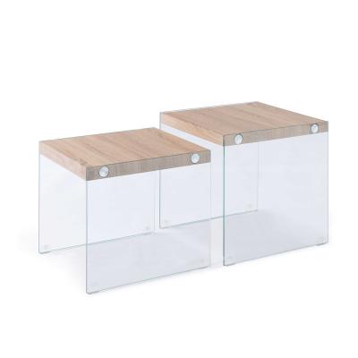 China Extendable Modern New Design Household Furniture MDF Board Top 2pcs Coffee Glass Nesting Table Sets for sale