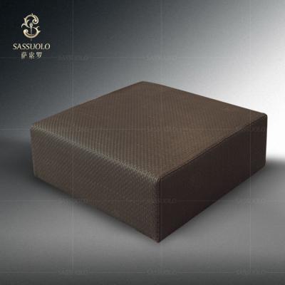 China Comfortable Sassuolo Square Stool Weave Embossed Leather Stool for sale