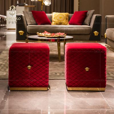 China Light Red Red Velvet Makeup Stool Sassuolo Chair Bedroom Fabric Luxury Dressing Stool for sale