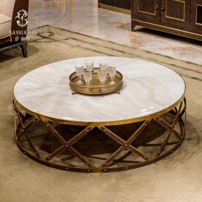 China Fashionable luxury white central design living room tea table stainless steel frame Sassuolo marble top coffee table for sale