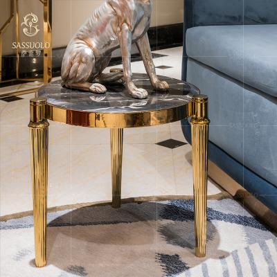 China Handwork Fashionable Italian Postmodern Marble Brass Legs End Table Sassuolo Longhi Design Minimalist Living Room Tables for sale