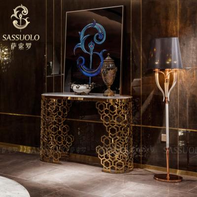 China Post-modern classic hotel bar home villa Resturant marble table stainless steel design marble table metal living room furniture for sale