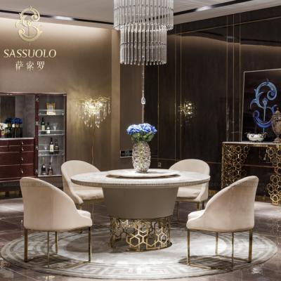 China Postmodern Luxury Dining Room Furniture Large Black And White Italian Style Dining Room Table Circular Marble Furniture Elegant SASSUOLO Appearance for sale