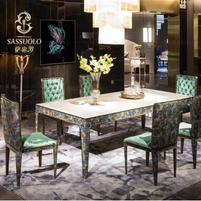 China New Modern Metal Sassuolo Patent Leather Table Furniture Handmade Luxury Dining Room Furniture Colorful Handmade Romantic for sale