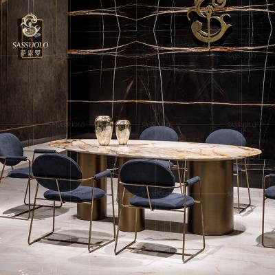 China Newest Baxter Luxury Contemporary Irregular Natural Marble Designs Italian Dining Table SASSUOLO Design Metallic Furniture for sale