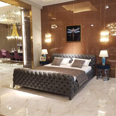 China Bed Sassuolo Button Double Bed Leather Bedroom Furniture Large Elegant Bed for sale