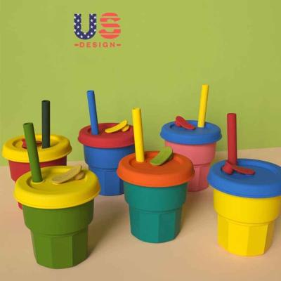 China Kids Eco-Friendly Cups With Straw Hose Silicone Drop-proof Baby Learn To Drink Kindergarten Kettle To Drink Milk for sale