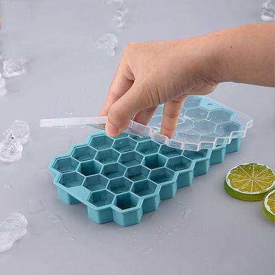 China 37 Silicone Cubes Honeycomb Shape Ice Cube Maker Eco-Friendly Tray Mold Storage Container for sale