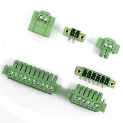 China 3.81mm Pitch PCB Screw Terminal Blocks Plug + Right Angle Pin Header with Flange for sale