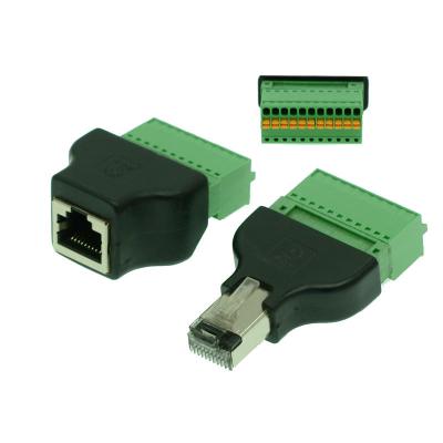 China RJ45 Network Plug Male or Female 10P10C RJ48 to 10 pin Screw Terminal Block Adapter for sale