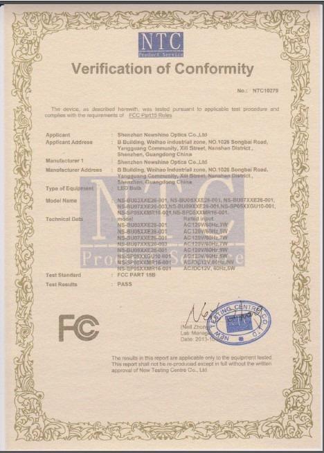 FCC - Shenzhen Newshine Optics Co., Ltd.