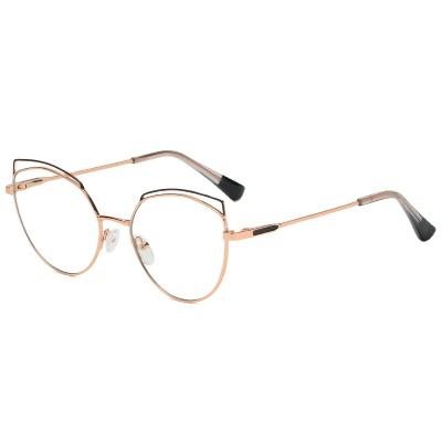 China For Metal Glasses Frame Female Glasses Computer Designer Cat Eye Anti Blue Light Metal Fashion Reading Glasses New for sale