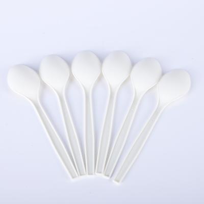 China Mordern Individually Packaged PLA+MD Disposable Dish Soup Spoon White Plastic Spoon for sale