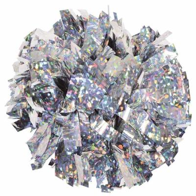 China Holographic Silver Color 4 Inch Laser Specialty Holographic Stick Grip Pom Poms Metallic for sale