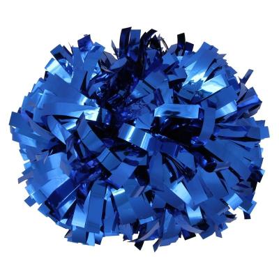 China Solid Color Solid Metallic Royal Blue Cheer Pom Pom 4 Inch Stick Grip for sale