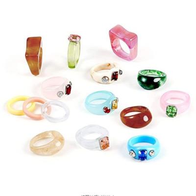 China Vintage Colorful Acrylic Resin Chunky Rings For Women, Trendy Y2K Style Unique Plastic And Transparent Stacking Rings for sale