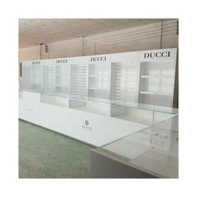 China Competitive price Nice shiny white glass jewelry display showcase luxury/modern factory custom shop for sale for sale