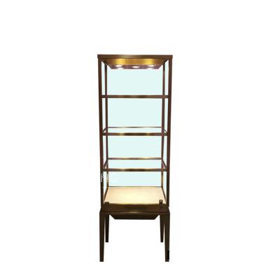 China Luxury Factory Custom Modern Tall Gold 4 Layers Jewelry Showcase With Lockable High End Led Light for sale