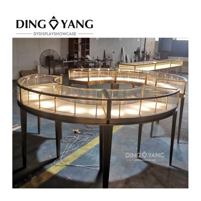 China Luxury professional production classy modern gold jewelry showcase, jewelry showcase furniture for sale