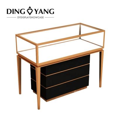 China Factory Luxury Custom Modern Gold Black Lighting Jewelry Display Counter With Large Lockable Storage for sale