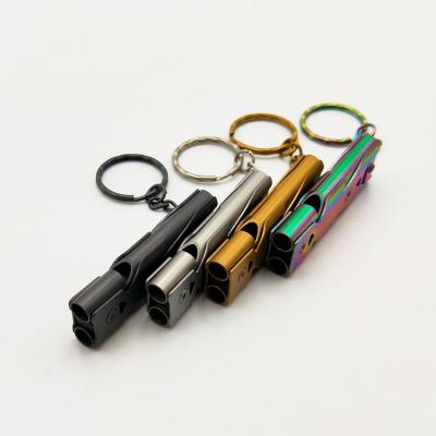 China Stainless Steel Outdoor Survival Equipment Easy Carrying Outdoor Double Whistle for sale