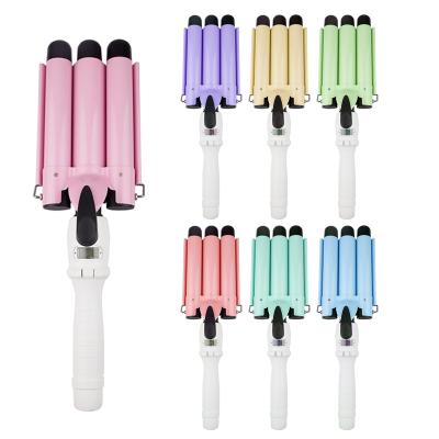 China Wave Hair Curling 3 Barrel Ceramic Hair Crimper Triple Hair Curler Wave Hair Curler Three Barrel Curling Iron Wand for sale