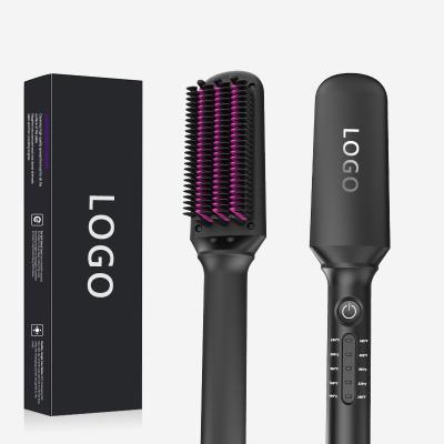 China Dampen Professional LCD Display Hair Straight Brush 2 in 1 Hair Straightener Brush for sale