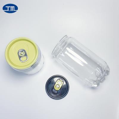 China Custom Beverage JIMA 250 PET 330 350ml Coffee Can Transparent Plastic Cans Empty Soda Plastic Clear Beverage Box With Easy Open Lid for sale