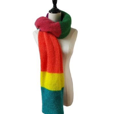 China 2021 New Design Rainbow Warm Wholesale Winter Knitted Scarf Polyester Scarves For Women for sale