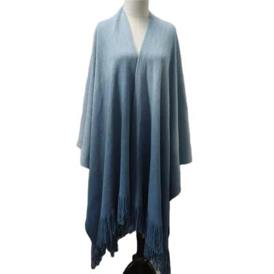 China 2021 Fashion Gradient Color Scarf Ladies Warm Blue Winter Knitted Shawl for sale