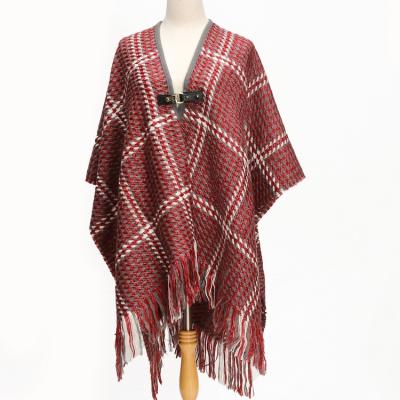 China 2021 warm wholesale scarves poncho woven acrylic and polyester blend winter shawl for sale