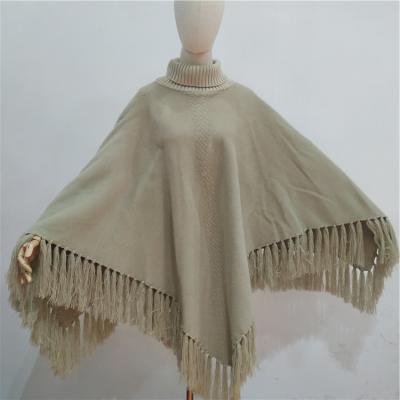 China 2021 Beige Cottonn Solid Color Shawl Tassels Fabric Poncho for sale