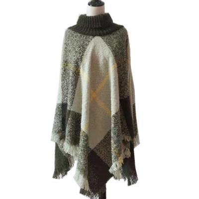 China 2021 beige polyester color shawl tassels fabric poncho for sale