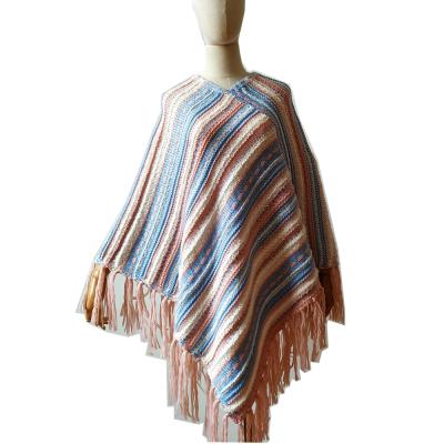 China 2021 acrylic acrylic polyester knitted soft multiple colors shawl fabric autumn winter poncho for sale