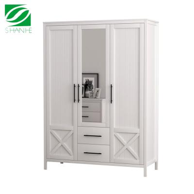 China Shanhe White Wooden 2 Door Solid Wood Wardrobe Clothes Storage Cabinet for sale