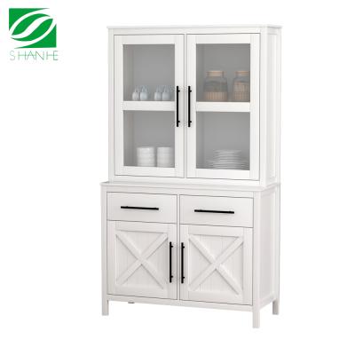 China Shanhe China Wooden Sideboard Glass Display Drawer Solid Wood Four-Door Dining Cabinet for sale