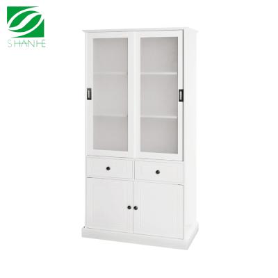 China Shanhe White Modern Luxurious Solid Wood Dining Room Display Wood Cabinets for sale