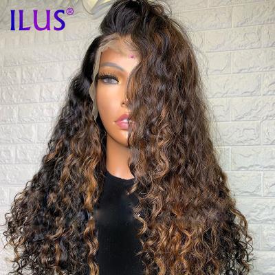 China HD Transparent Swiss Lace Hair Wigs 180% Water Highlight 1B/27 Curly Colored 360 Full Lace Front Human Hair Wigs For Color Women for sale