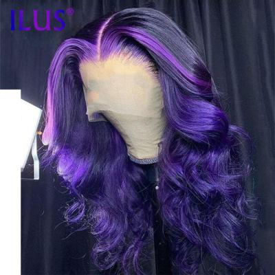 China Purple Body Wave Highlight Colored Body Wave Glueless 360 Full Lace Frontal Hair Wigs For Women Color 13x4 HD Lace Front Wigs 180% Headband for sale