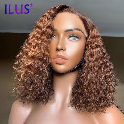 China Free Shipping Hot Selling Swiss Lace Wig 250 Black Water Brown Color Full Lace Front Human Hair Wigs For Women HD Curly Color Women Lace Frontal Wig for sale