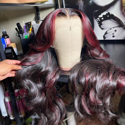 China Natural Body Wave HD Lace Hairline Wigs Front Wigs Black 99J# Highlight Color Body Wave Hair Transparent Hairpiece Wigs For Black Women for sale