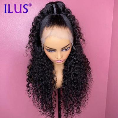 China Curly Full Lace Wig 100% Virgin Brazilian Hair Curl Remy Hair Wig Water Wave Lace Front Wig 360 HD Color Lace Front Wig Pre Plucked Black for sale