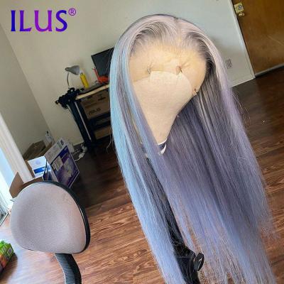 China Hot Selling 13x4 Silky Straight Wave Lace Frontal Wigs Brazilian Straight Gray HD Colored Women's Silver Transparent Lace Front Human Hair Wigs For for sale