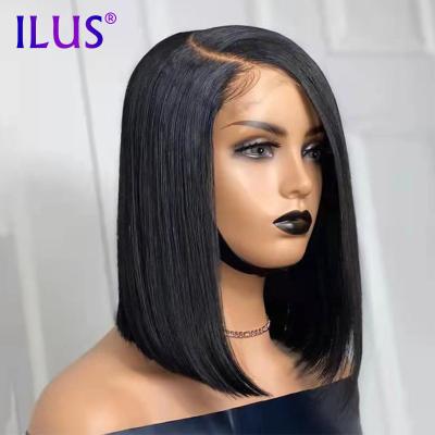 China Women's Straight Bob Human Hair Wigs For Short 13x4 Wave Brazilian Raw Color Silky Straight Bob Cut Lace Front Wig Bob Hair Wig Natural Black for sale