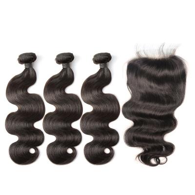 China Body Wave Ilus 10A Virgin Hair Weave 3 Bundles With HD Lace Up Closure With Baby Hair 100% Brazilian Hair Wholesale Natural for sale