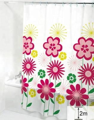 China Sustainable Cute Flower Printing Waterproof Plastic Bathroom Curtain for sale