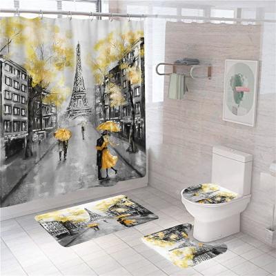 China New Sustainable Collection Paris Tower Printed Bath Room Cover Shower Curtain Set for sale