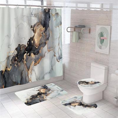 China Sustainable Fashionable Anti-Slip Printed Flannel 4pcs Bathroom Sets With Shower Curtain And Covers for sale